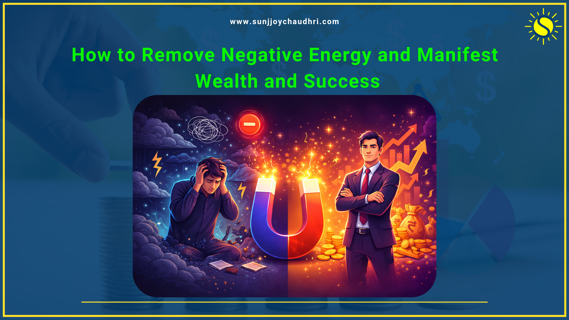 Remove negative energy and manifest wealth and success concept with transformation from stress to growth
