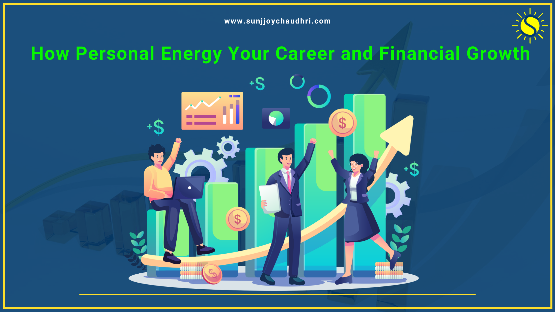 Personal energy improving career success, productivity, confidence, and financial growth illustration